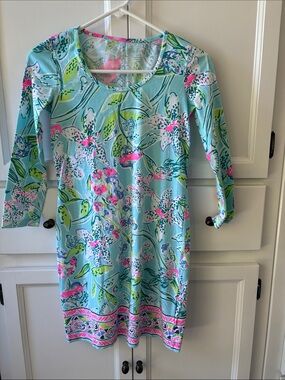 Lilly Pulitzer Aqua Dress with Pink & Lime Floral Print